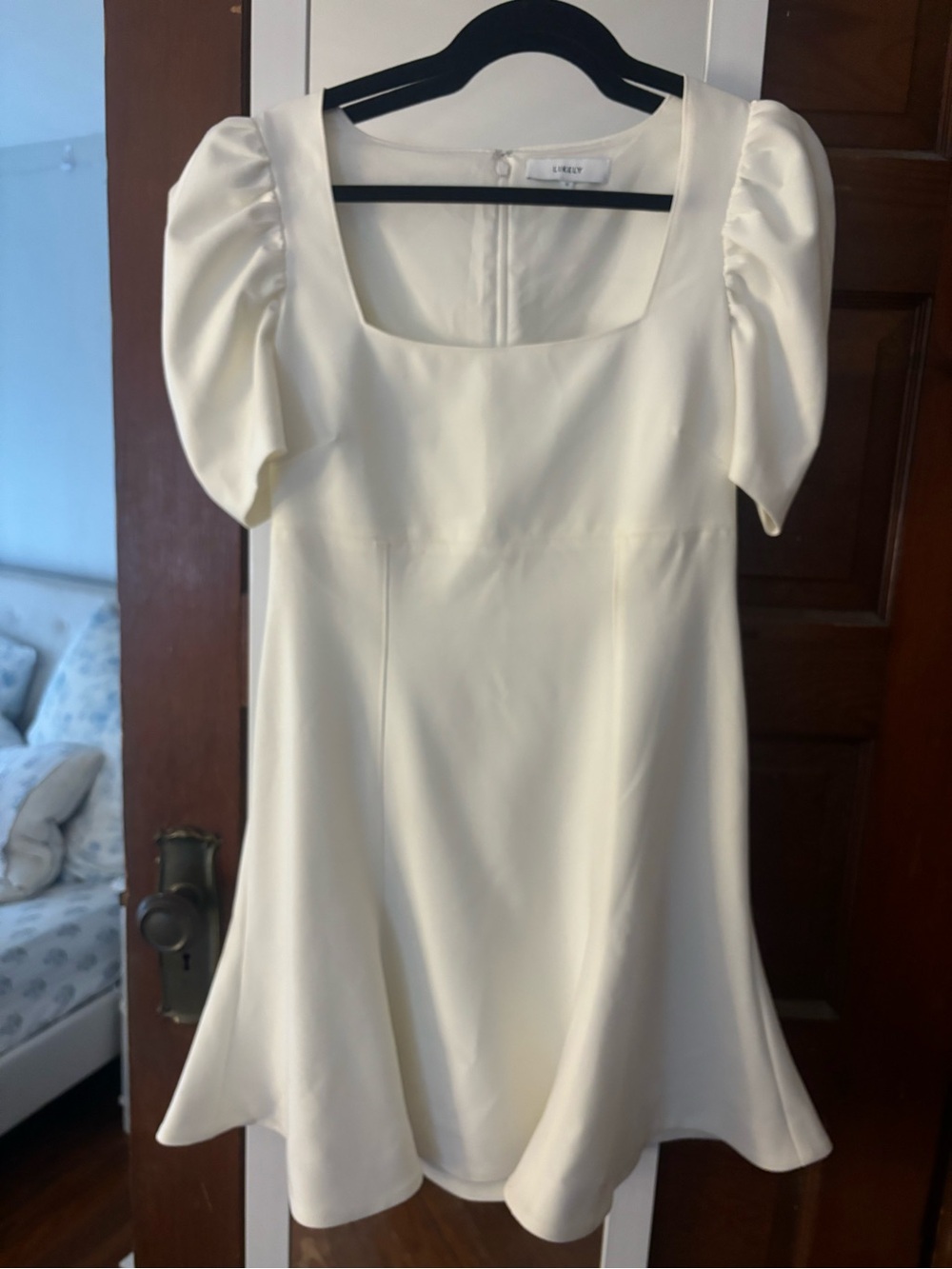 Likely Ivory Puff-Sleeve Mini Dress